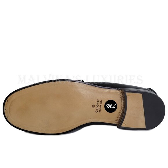 GUCCI SHOES MENS LOAFERS WEB BIT-STRAP G LOGO BLACK LEATHER sz 12.5 US 13 - Picture 14 of 15
